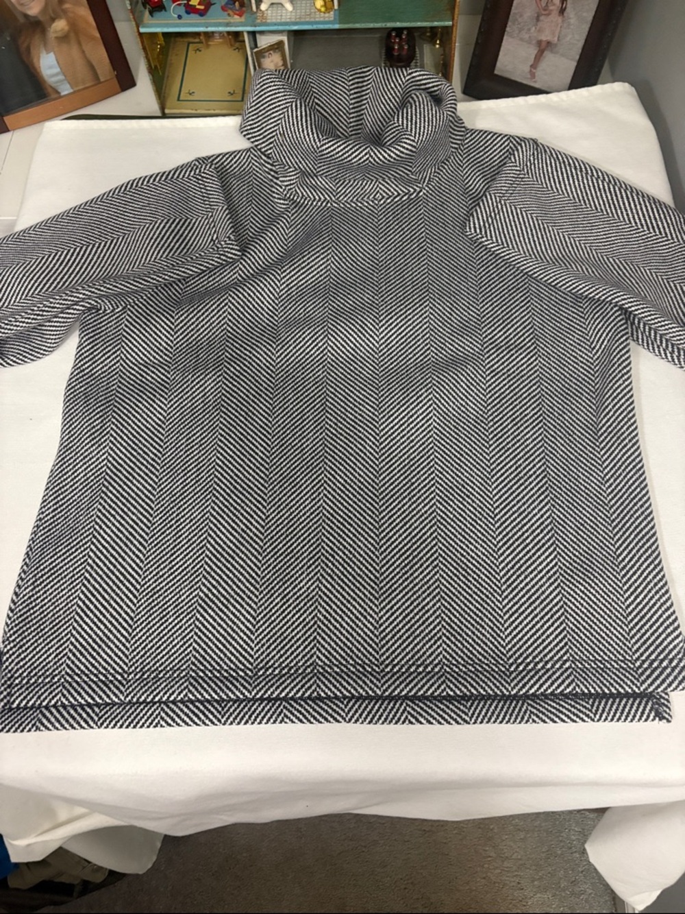 J. Crew Black & White Chevron Cowl Neck Sweater- XXL